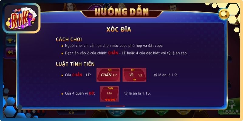Luật cược trong cách chơi xóc đĩa online
